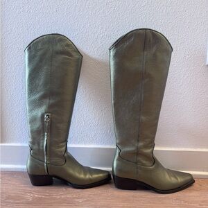 Metallic Green Knee-High Boots